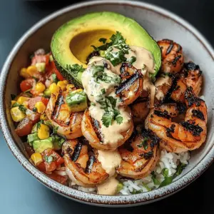 Grilled Shrimp Bowl with Avocado and Corn Salsa