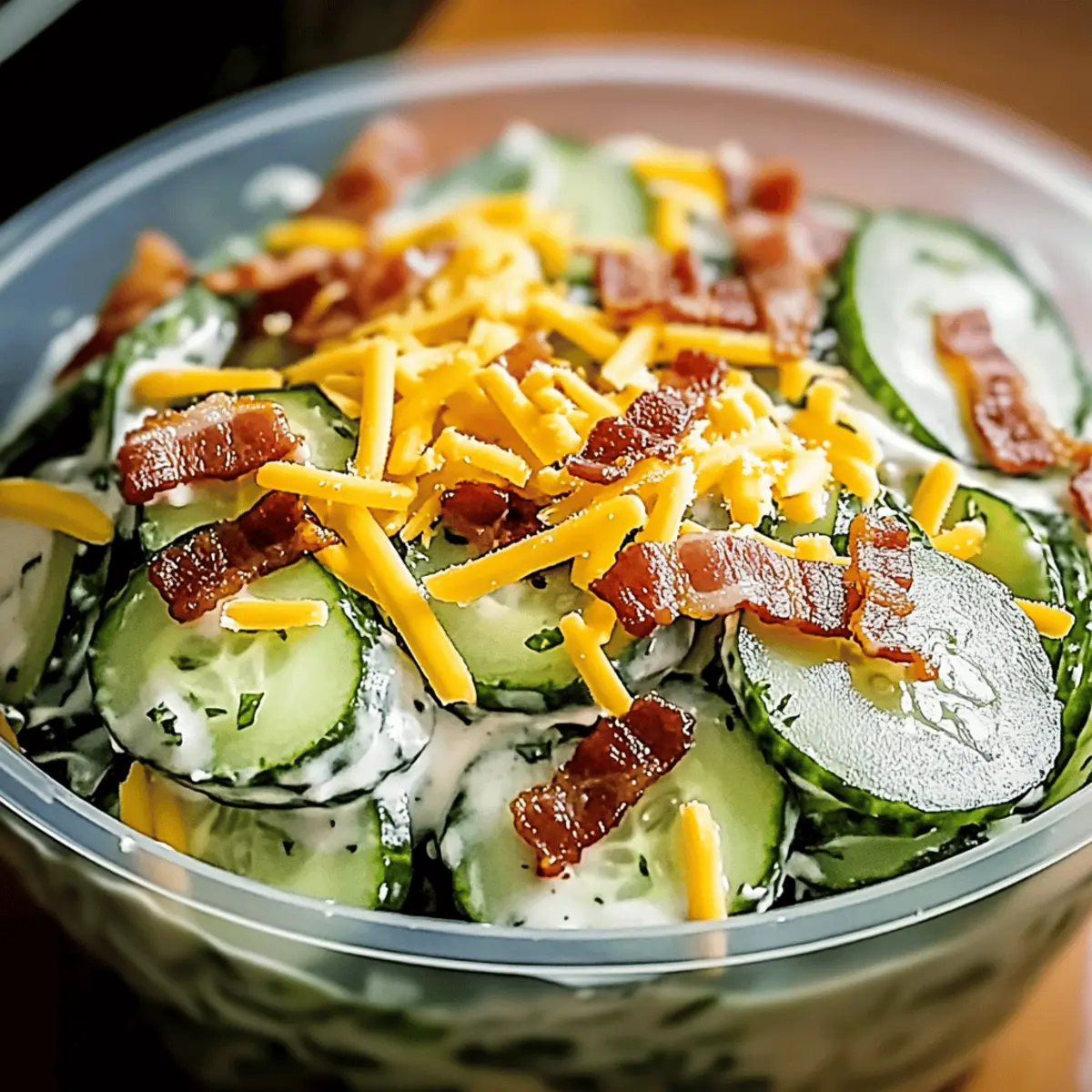 Creamy Cucumber Salad with Bacon and Cheese