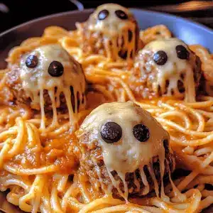 Spooky Spaghetti and Cheese Stuffed Meatballs