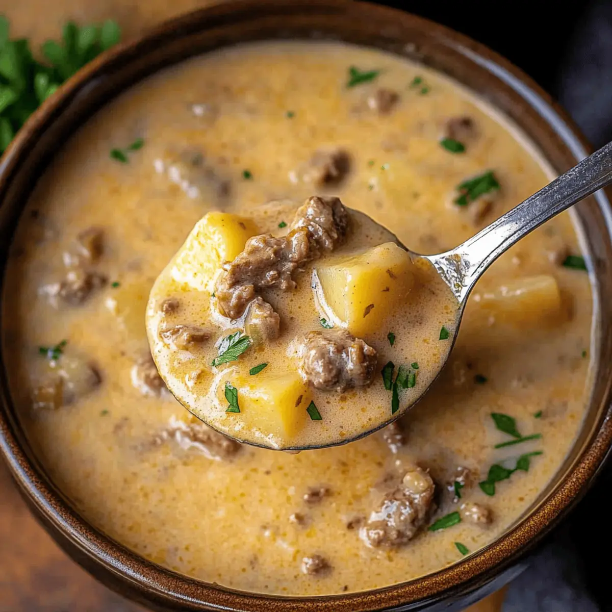 Cheesy Beef and Potato Soup