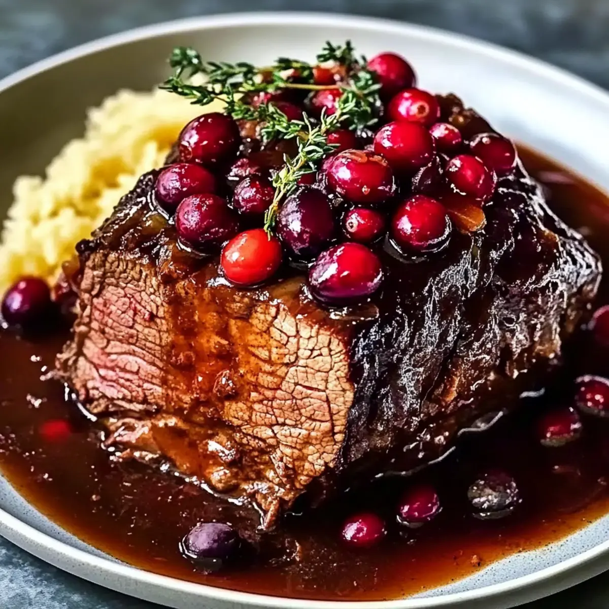 Slow-Braised Beef Roast with Cranberry Balsamic Glaze