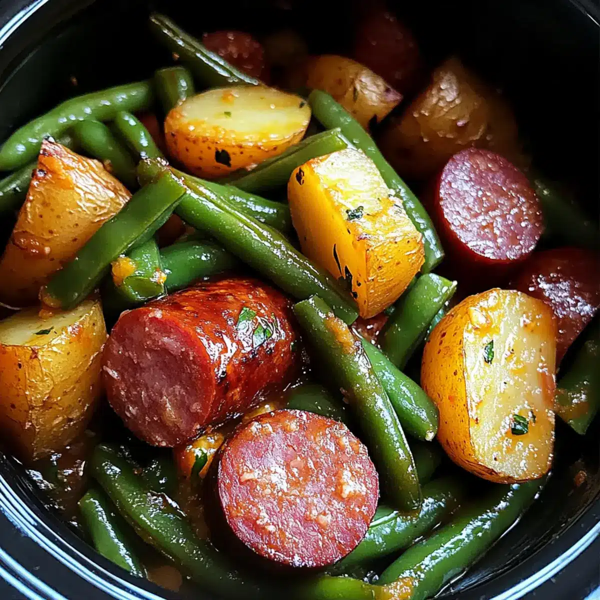 Crockpot Kielbasa and Green Beans