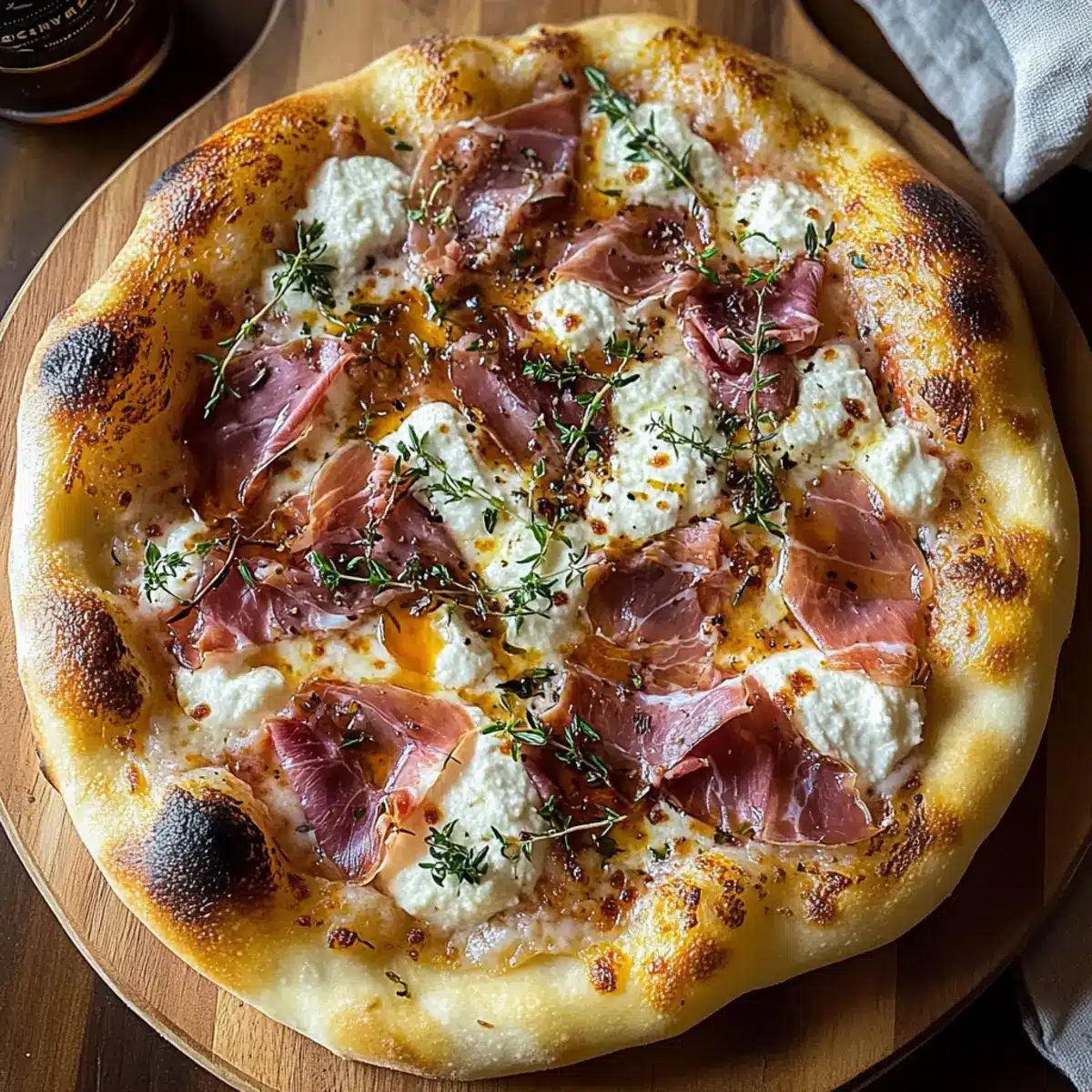 White Pizza with Beef Prosciutto Hot Honey
