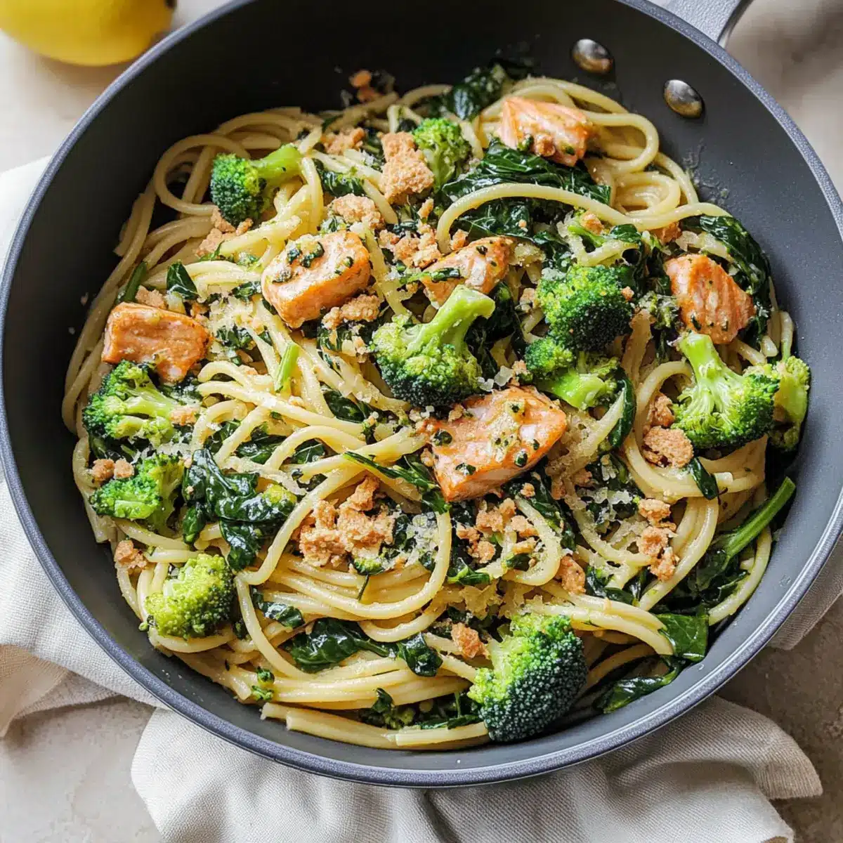 Canned Salmon Pasta With Spinach & Lemon