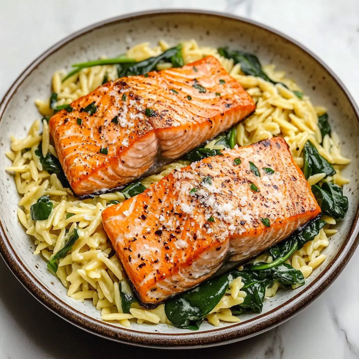 Seared Salmon with Lemon Orzo